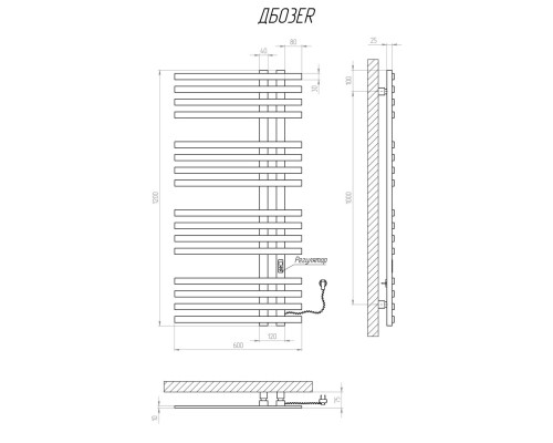 Полотенцесушитель KOSSER Браш1200х600 ER тайм. черный