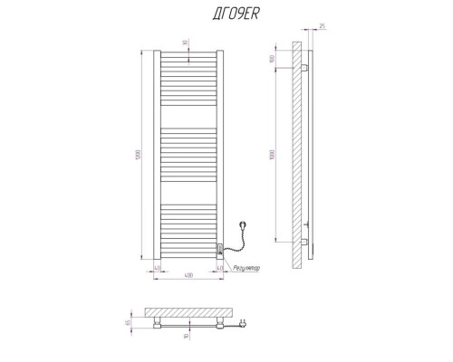 Полотенцесушитель KOSSER Герда 1200х400/18 ER тайм. черный