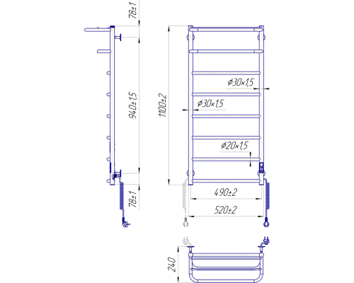 Полотенцесушитель Hotel-І 1090х530/240 електр. TR К