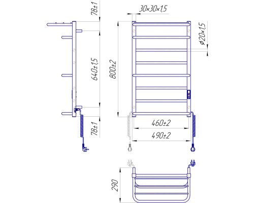 Полотенцесушитель Люксор-I 800х500/290 електр. TR К