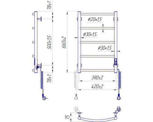 Полотенцесушитель Классик НР-I 650х430/75 электрик. TR К