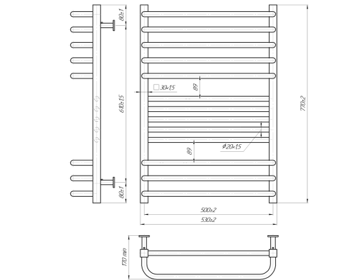 Полотенцесушитель INOX Гера-Люкс 770х530/500