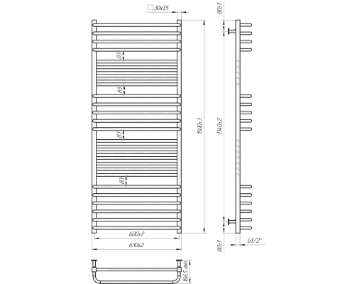 Полотенцесушитель INOX Гера-Люкс 1500х630/600