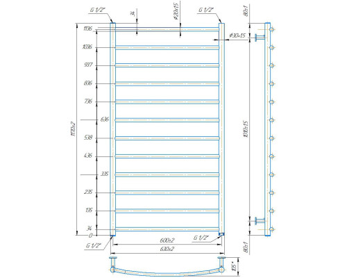 Полотенцесушитель INOX Классик 1170х630/600