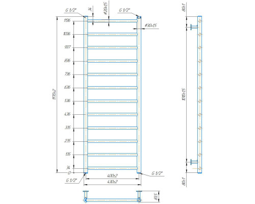 Полотенцесушитель INOX Флэт 1170х430/400