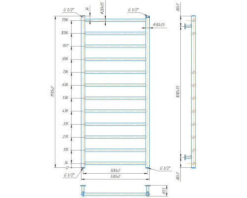 Полотенцесушитель INOX Флэт 1170х530/500