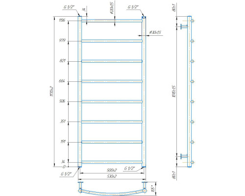 Полотенцесушитель INOX Классик HP 1170х530/500