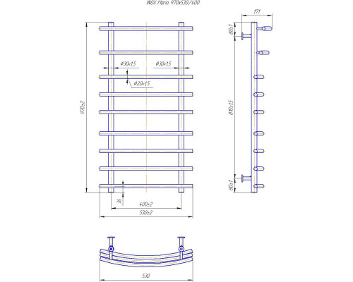 Полотенцесушитель INOX Марио 970х530/400