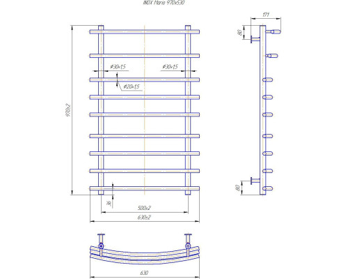 Полотенцесушитель INOX Марио 970х630/500