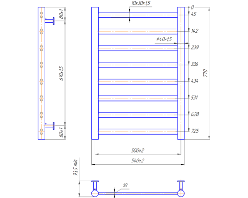 Полотенцесушитель INOX Модена 770х540/500