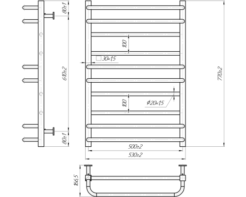 Полотенцесушитель INOX Премиум Люкс 770х540/500