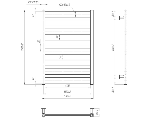 Полотенцесушитель INOX Санти 770х530/500