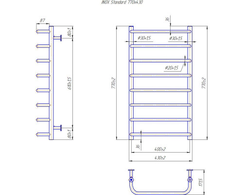 Полотенцесушитель INOX Стандарт 770х430/400