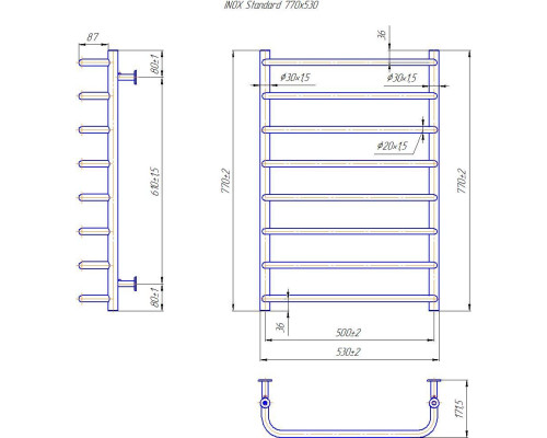 Полотенцесушитель INOX Стандарт 770х530/500