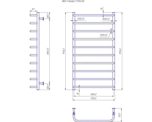 Полотенцесушитель INOX Стандарт 970х530/500
