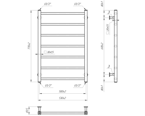 Полотенцесушитель INOX Токио 770х530/500