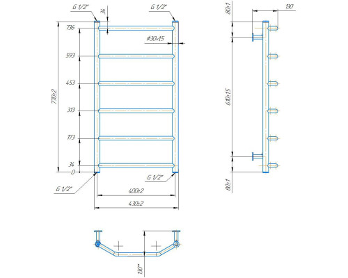 Полотенцесушитель INOX Трапеция 770х430/400
