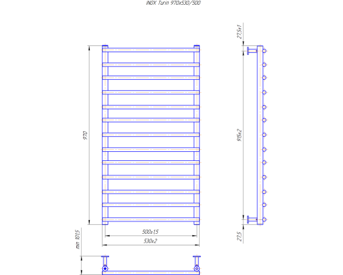 Полотенцесушитель INOX Турин 970х530/500