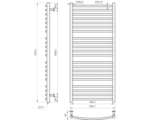 Полотенцесушитель INOX Феникс 1170х530/500