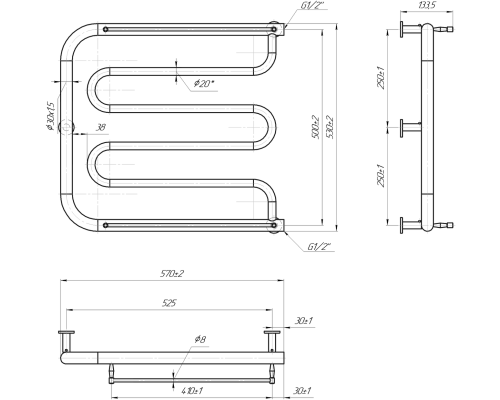 Полотенцесушитель INOX Фокстрот 530х570/500