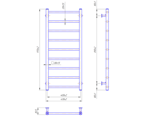 Полотенцесушитель INOX Токио 970х430/400