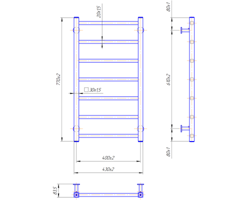 Полотенцесушитель INOX Токио 770х430/400