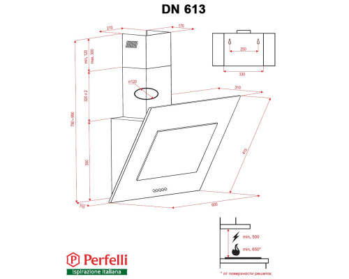 Вытяжка декоративная наклонная Perfelli DN 613 BL