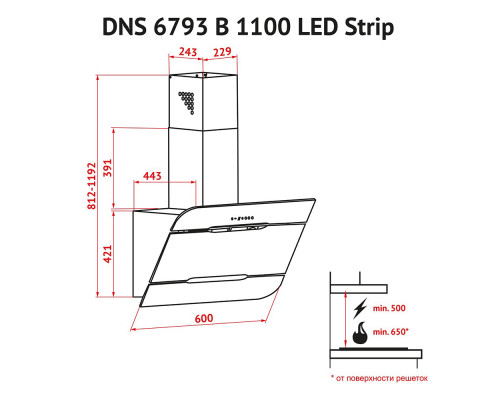 Витяжка декоративна похила Perfelli DNS 6793 B 1100 BL LED Strip ( УТ000000607 )
