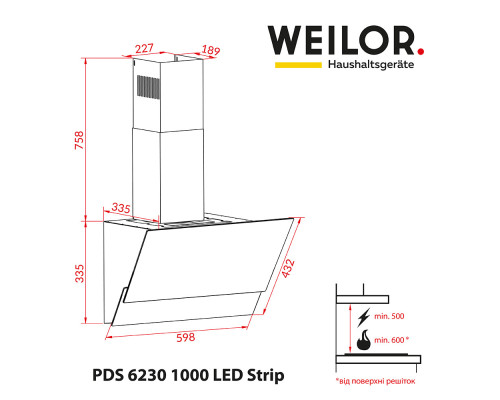 Витяжка декоративна похила WEILOR PDS 6230 BL 1000 LED Strip ( УТ000000492 )