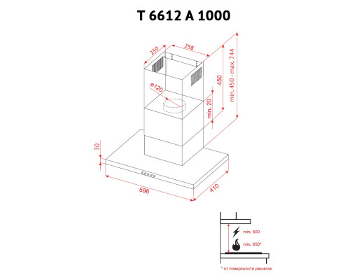 Витяжка декоративна Т-подібна Perfelli T 6612 A 1000 W LED ( 00000010885 )
