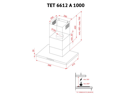 Витяжка декоративна Т-подібна Perfelli TET 6612 A 1000 W LED ( 00000010891 )