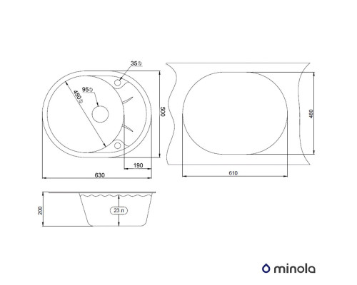 Мийка кухонна гранітна Minola MOG 1155-63 Базальт ( 00000010738 )