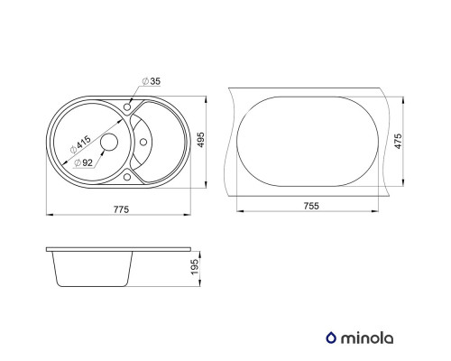 Мийка кухонна гаранітна Minola  MOG 1160-78 Еспресо ( 00000010631 )