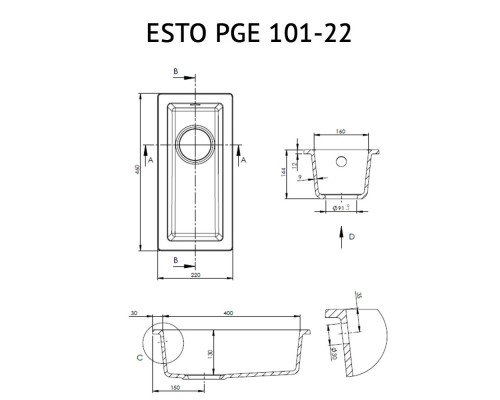 Мийка кухонна гранітна Perfelli ESTO PGE 101-22 GREY METALLIC ( 00000010808 )