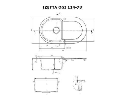 Мийка кухонна гранітна Perfelli IZETTA OGI 114-78 WHITE ( 00000010467 )