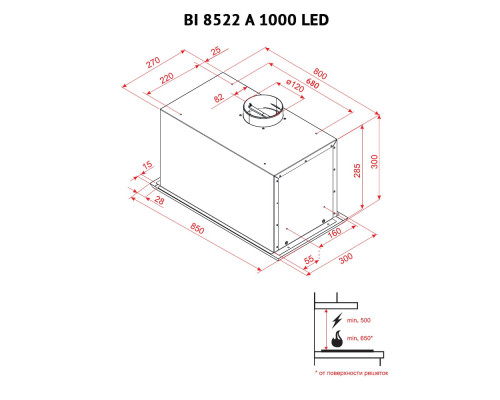 Вытяжка полновстраиваемая Perfelli BI 8522 A 1000 I LED