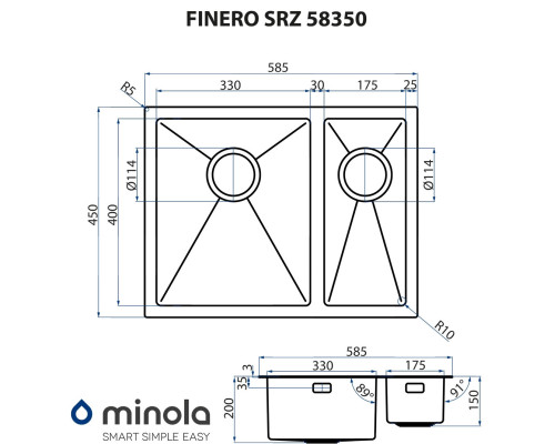 Мийка кухонна нержавіюча сталь Minola FINERO SRZ 58350 ( УТ000002197 )