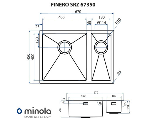 Мийка кухонна нержавіюча сталь Minola FINERO SRZ 67350 ( УТ000002198 )
