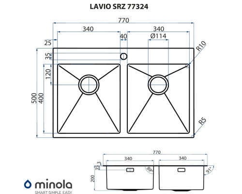 Мийка кухонна нержавіюча сталь Minola LAVIO SRZ 77324