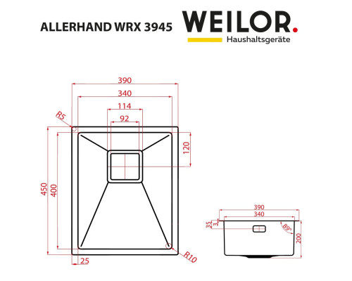 Мийка кухонна нержавіюча сталь WEILOR ALLERHAND WRX 3945