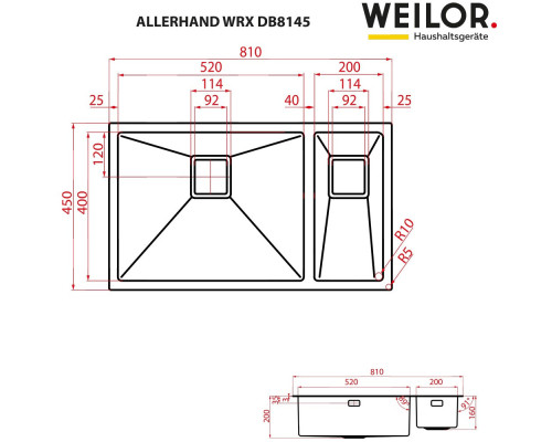 Мийка кухонна нержавіюча сталь WEILOR ALLERHAND WRX DB8145