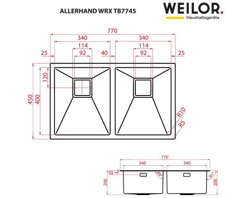 Мийка кухонна нержавіюча сталь WEILOR ALLERHAND WRX TB7745 ( УТ000002220 )