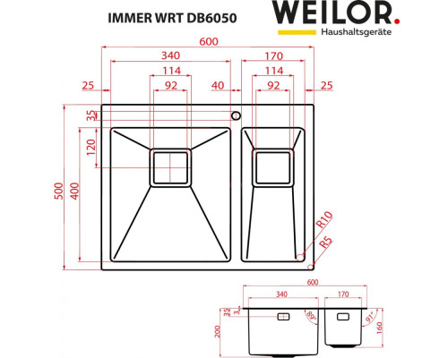 Мийка кухонна нержавіюча сталь WEILOR IMMER WRT DB6050 ( УТ000002227 )