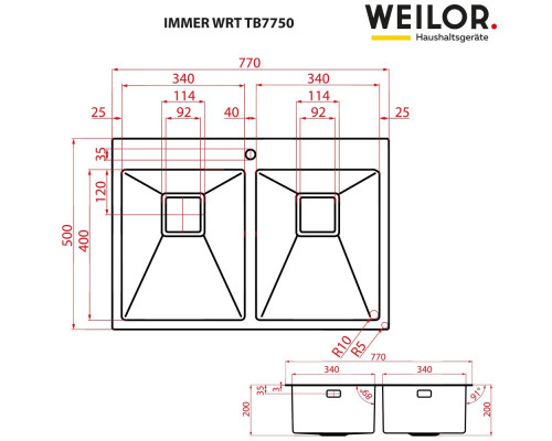Мийка кухонна нержавіюча сталь Weilor IMMER WRT TB7750 ( УТ000002230 )