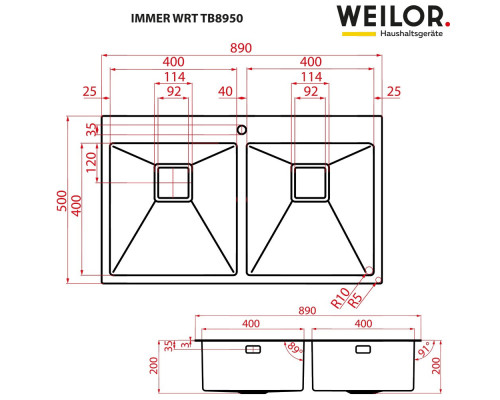 Мийка кухонна нержавіюча сталь Weilor IMMER WRT TB8950 ( УТ000002232 )