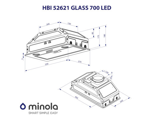 Витяжка повновбудована Minola HBI 52621 BL GLASS 700 LED ( УТ000003091 )