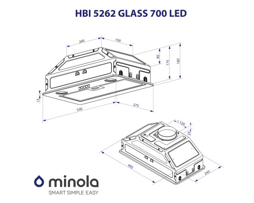 Витяжка повновбудована Minola HBI 5262 BL GLASS 700 LED ( УТ000003064 )