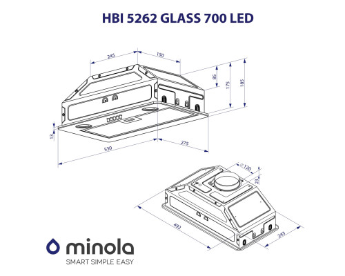 Витяжка повновбудована Minola HBI 5262 WH GLASS 700 LED ( УТ000003065 )