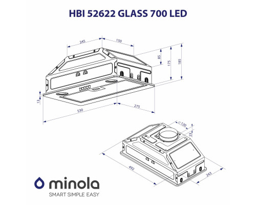 Витяжка повновбудована Minola HBI 52622 BL GLASS 700 LED