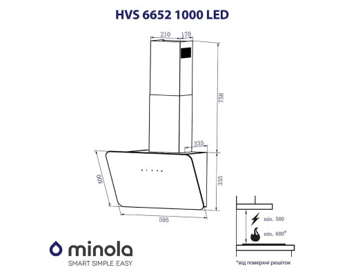Витяжка декоративна похила Minola HVS 6652 BL 1000 LED ( УТ000000637 )